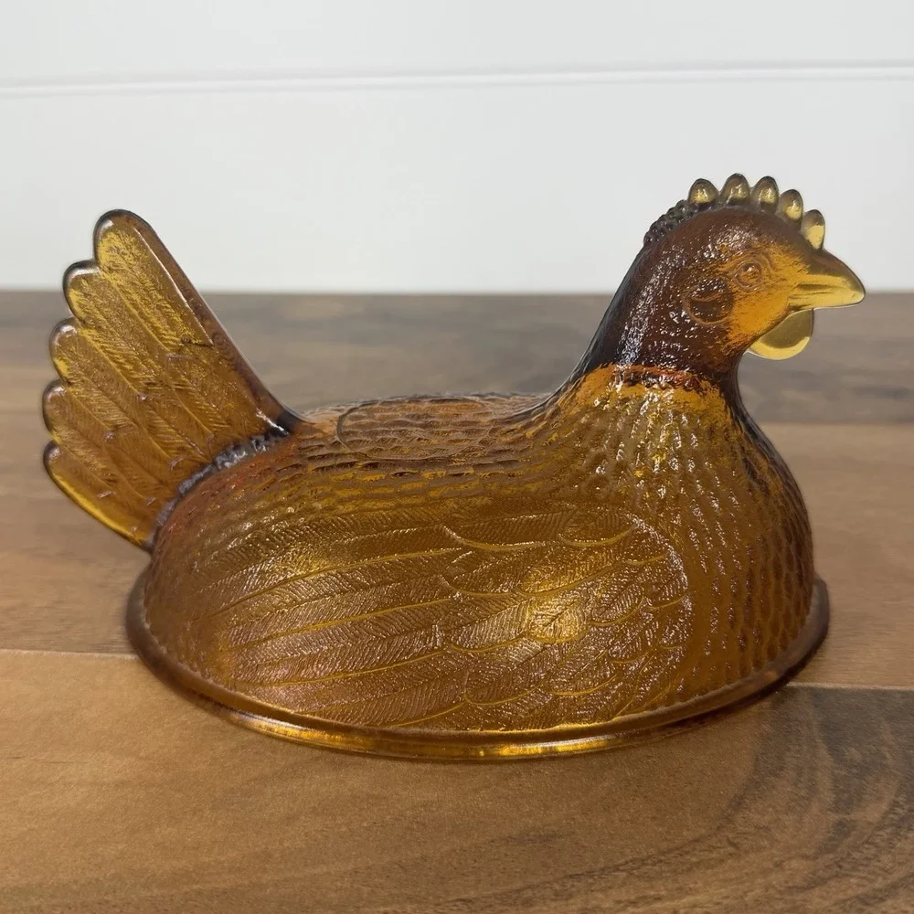 Vintage Indiana Glass Golden Amber Glass Hen on Nest LID TOP ONLY 7